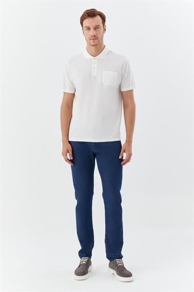 Düğmeli Polo Yaka Desenli Erkek T-Shirt Beyaz