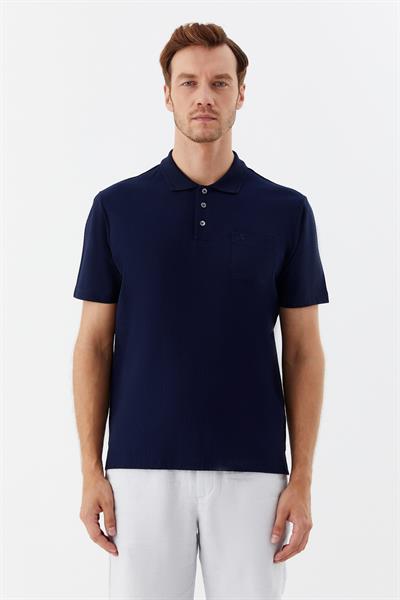 Düğmeli Polo Yaka Desenli Erkek T-Shirt Lacivert