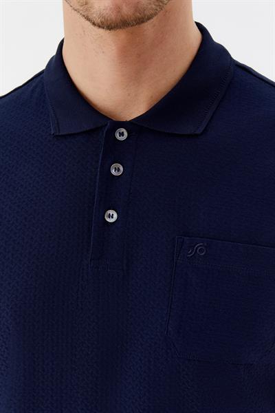 Düğmeli Polo Yaka Desenli Erkek T-Shirt Lacivert