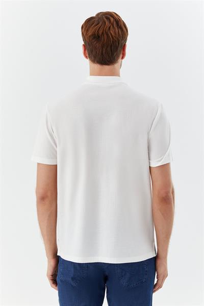 Düğmeli Polo Yaka Desenli Erkek T-Shirt Beyaz