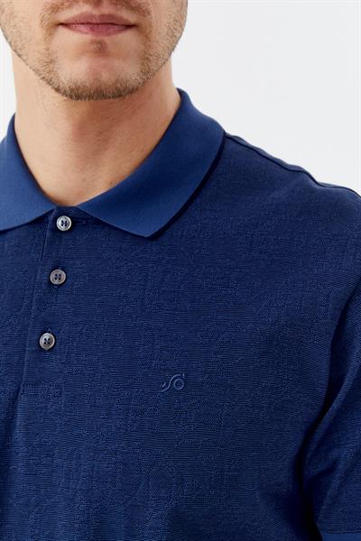 Düğmeli Polo Yaka Desenli Erkek T-Shirt İndigo