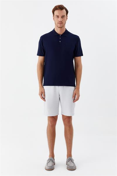 Düğmeli Polo Yaka Desenli Erkek T-Shirt Lacivert