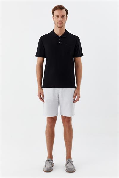 Düğmeli Polo Yaka Desenli Erkek T-Shirt Siyah