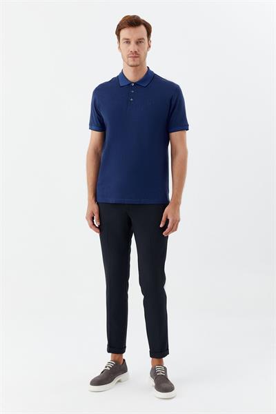 Düğmeli Polo Yaka Desenli Erkek T-Shirt İndigo