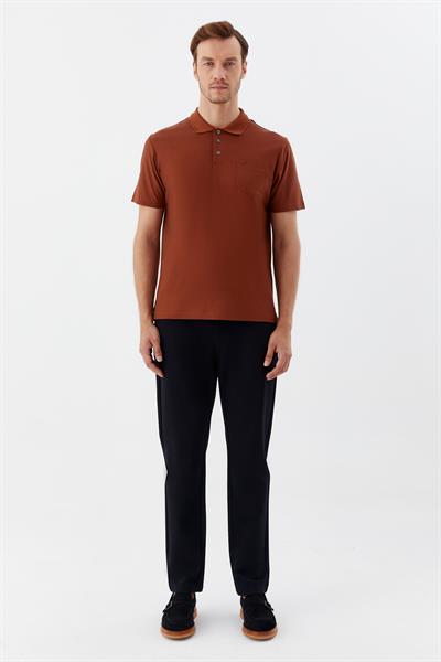 Düğmeli Polo Yaka Desenli Erkek T-Shirt Tarçın
