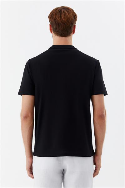 Düğmeli Polo Yaka Desenli Erkek T-Shirt Siyah