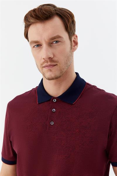 Düğmeli Polo Yaka Desenli Erkek T-Shirt Lacivert