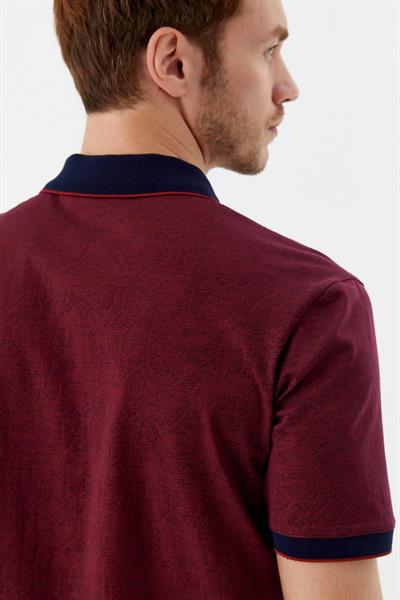 Düğmeli Polo Yaka Desenli Erkek T-Shirt Lacivert