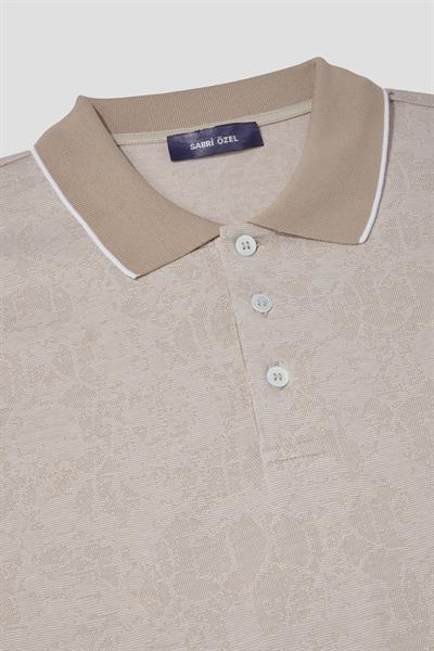 Düğmeli Polo Yaka Desenli Erkek T-Shirt Kahve