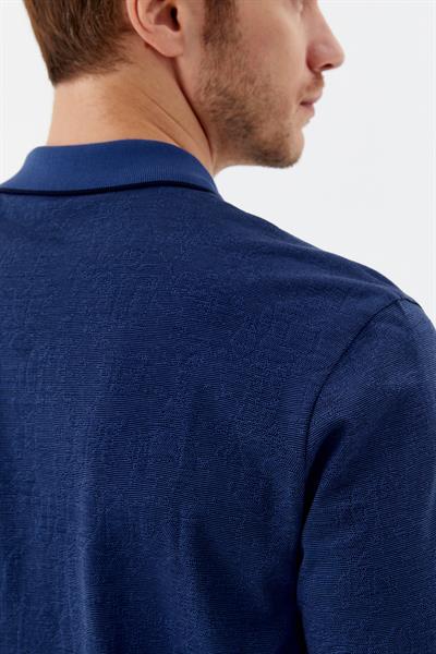 Düğmeli Polo Yaka Desenli Erkek T-Shirt İndigo