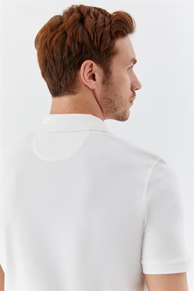 Beyaz %100 Pamuk Düğmeli Polo Yaka Erkek T-Shirt