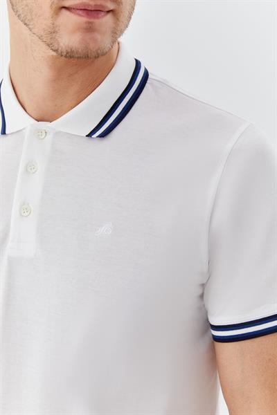 Beyaz Slim Fit %100 Pamuk Düğmeli Polo Yaka T-shirt