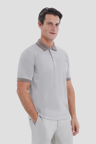 Erkek Bej Normal Kesim Regular Fit Pamuklu Örme Polo Yaka Tişört