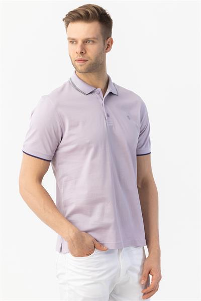 Düğmeli Polo Yaka Erkek T-Shirt Lila