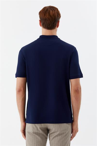 Erkek Lacivert Dar Kesim Slim Fit %100 Pamuk Dokuma Düğmeli Polo Yaka Tişört
