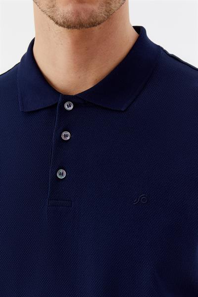 Erkek Lacivert Dar Kesim Slim Fit %100 Pamuk Dokuma Düğmeli Polo Yaka Tişört
