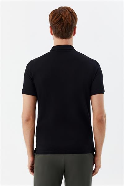 Erkek Siyah Dar Kesim Slim Fit %100 Pamuk Dokuma Düğmeli Polo Yaka T-Shirt