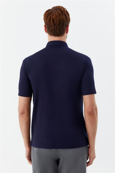Erkek Lacivert Dar Kesim Slim Fit %100 Pamuk Düğmeli Polo Yaka Tişört