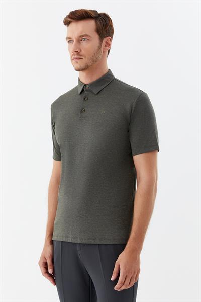 Erkek Haki Standart Fit Polo Yaka Tişört – Kısa Kollu