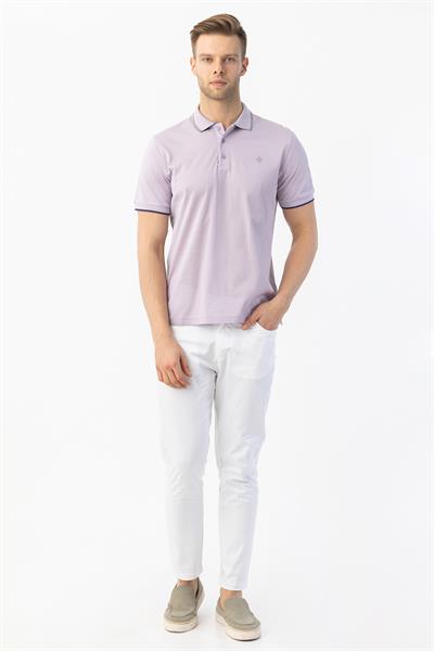 Düğmeli Polo Yaka Erkek T-Shirt Lila