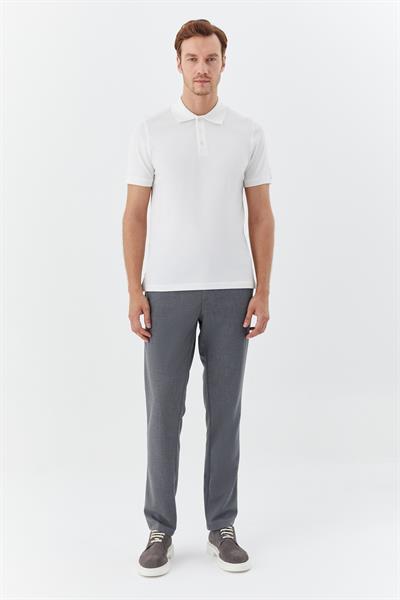 Beyaz %100 Pamuk Düğmeli Polo Yaka Erkek T-Shirt