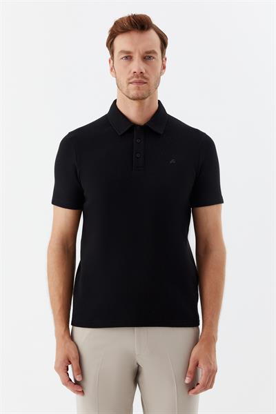 Siyah Düğmeli Polo Yaka Erkek T-Shirt – Regular Fit