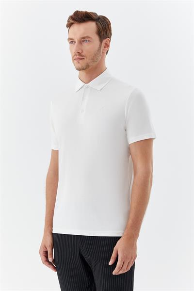 Erkek Ekru Dar Kesim Slim Fit Modal Dokuma Polo Yaka Tişört