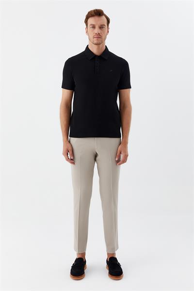 Siyah Düğmeli Polo Yaka Erkek T-Shirt – Regular Fit