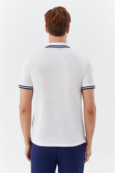 Beyaz Slim Fit %100 Pamuk Düğmeli Polo Yaka T-shirt