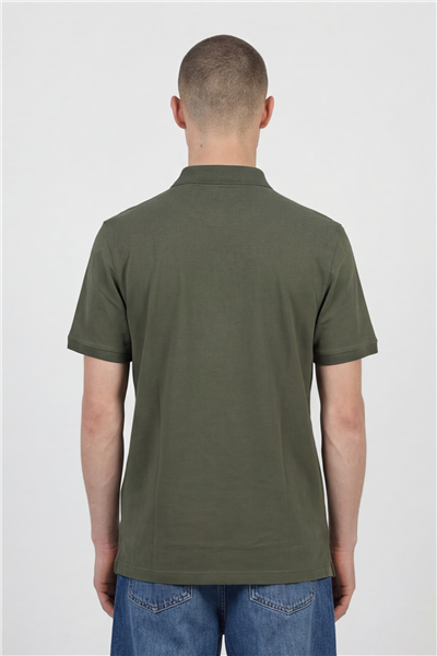 Erkek Haki Dar Kesim Slim Fit %100 Pamuk Kısa Kollu Düğmeli Polo Yaka Tişört
