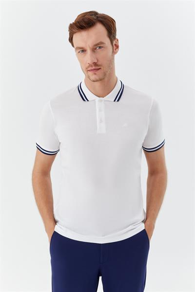 Beyaz Slim Fit %100 Pamuk Düğmeli Polo Yaka T-shirt