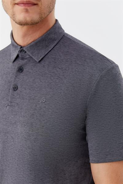 Erkek Gri Standart Fit Düğmeli Polo Yaka Tişört – Kısa Kollu