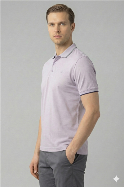Giotelli Lila Slim Fit %100 Pamuk Düğmeli Polo Yaka Erkek Tişört