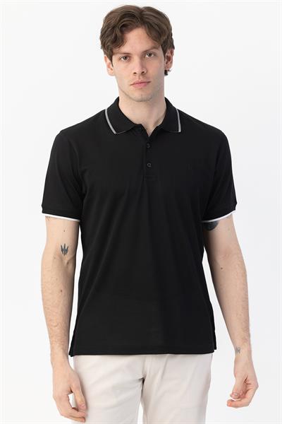 Düğmeli Polo Yaka Erkek T-Shirt Siyah