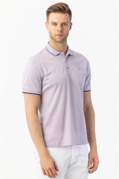Düğmeli Polo Yaka Erkek T-Shirt Lila