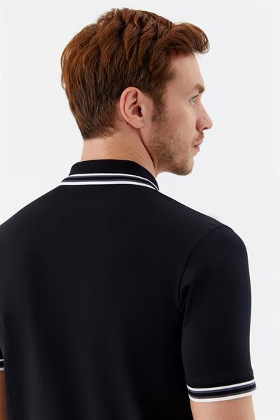 Siyah Slim Fit %100 Pamuk Düğmeli Polo Yaka T-shirt