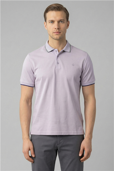 Giotelli Lila Slim Fit %100 Pamuk Düğmeli Polo Yaka Erkek Tişört