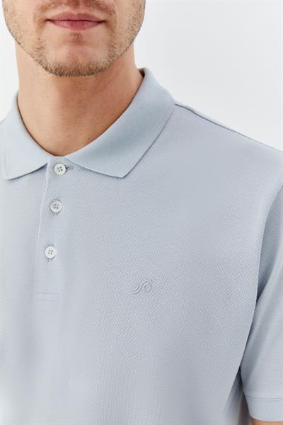 Açık Gri %100 Pamuk Düğmeli Polo Yaka Erkek T-Shirt