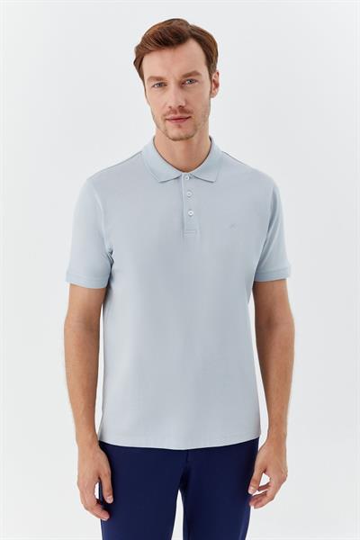 Açık Gri %100 Pamuk Düğmeli Polo Yaka Erkek T-Shirt