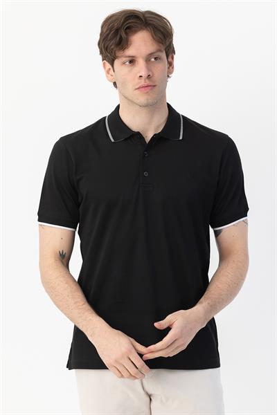 Düğmeli Polo Yaka Erkek T-Shirt Siyah