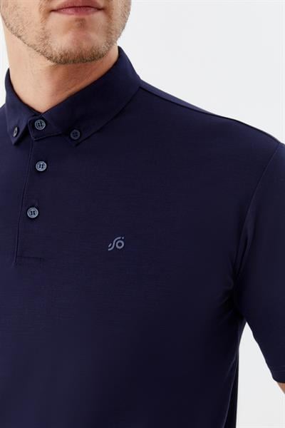 Erkek Lacivert Dar Kesim Slim Fit %100 Pamuk Düğmeli Polo Yaka Tişört
