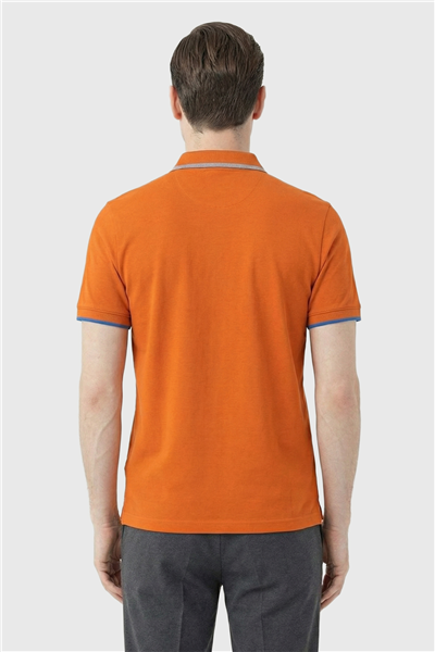 Turuncu Slim Fit %100 Pamuk Düğmeli Polo Yaka Erkek T-Shirt
