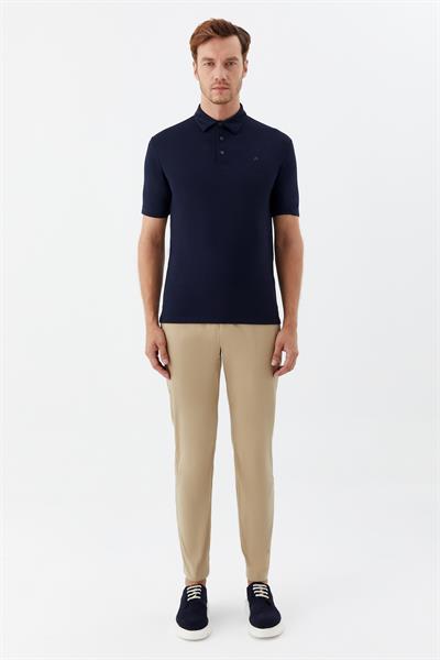 Erkek Lacivert Standart Fit Düğmeli Polo Yaka Tişört – Kısa Kollu