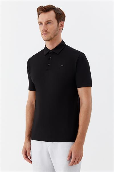 Erkek Siyah Standart Fit Polo Yaka Tişört – Kısa Kollu