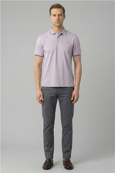 Giotelli Lila Slim Fit %100 Pamuk Düğmeli Polo Yaka Erkek Tişört