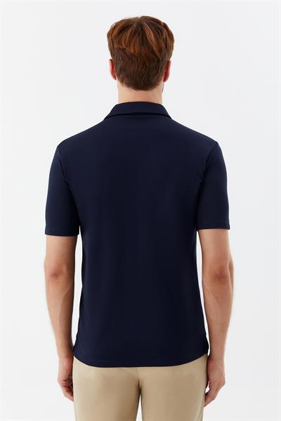 Erkek Lacivert Standart Fit Düğmeli Polo Yaka Tişört – Kısa Kollu
