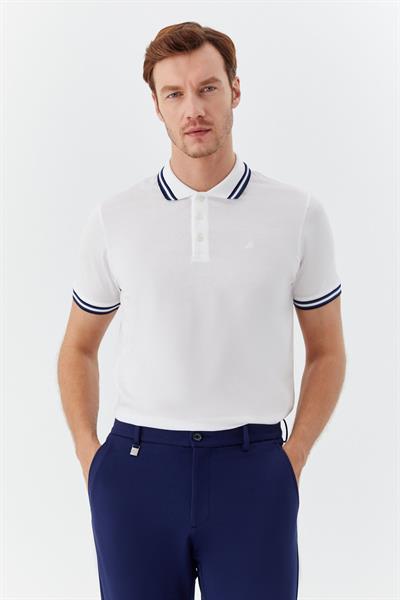 Beyaz Slim Fit %100 Pamuk Düğmeli Polo Yaka T-shirt