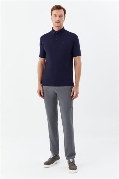 Erkek Lacivert Dar Kesim Slim Fit %100 Pamuk Düğmeli Polo Yaka Tişört