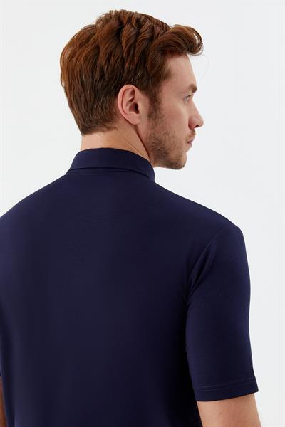 Erkek Lacivert Dar Kesim Slim Fit %100 Pamuk Düğmeli Polo Yaka Tişört