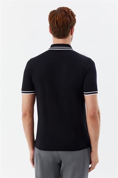 Siyah Slim Fit %100 Pamuk Düğmeli Polo Yaka T-shirt